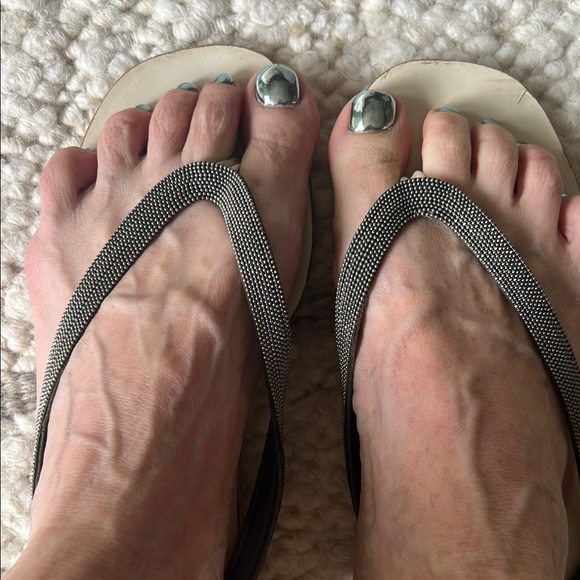 Brunello Cucinelli silver/ Black and White Sandals Monil flat sandals